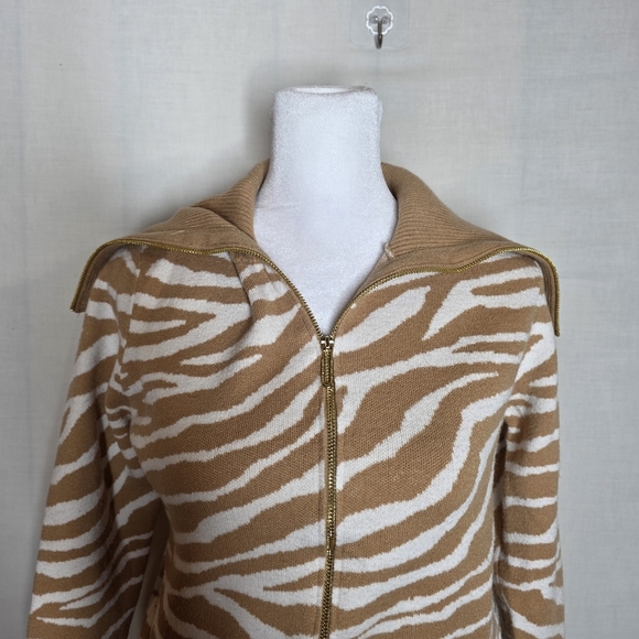 Marc New York Womens Zebra Print Zip Up Sweater Size Small Brown And White - Picture 3 of 8